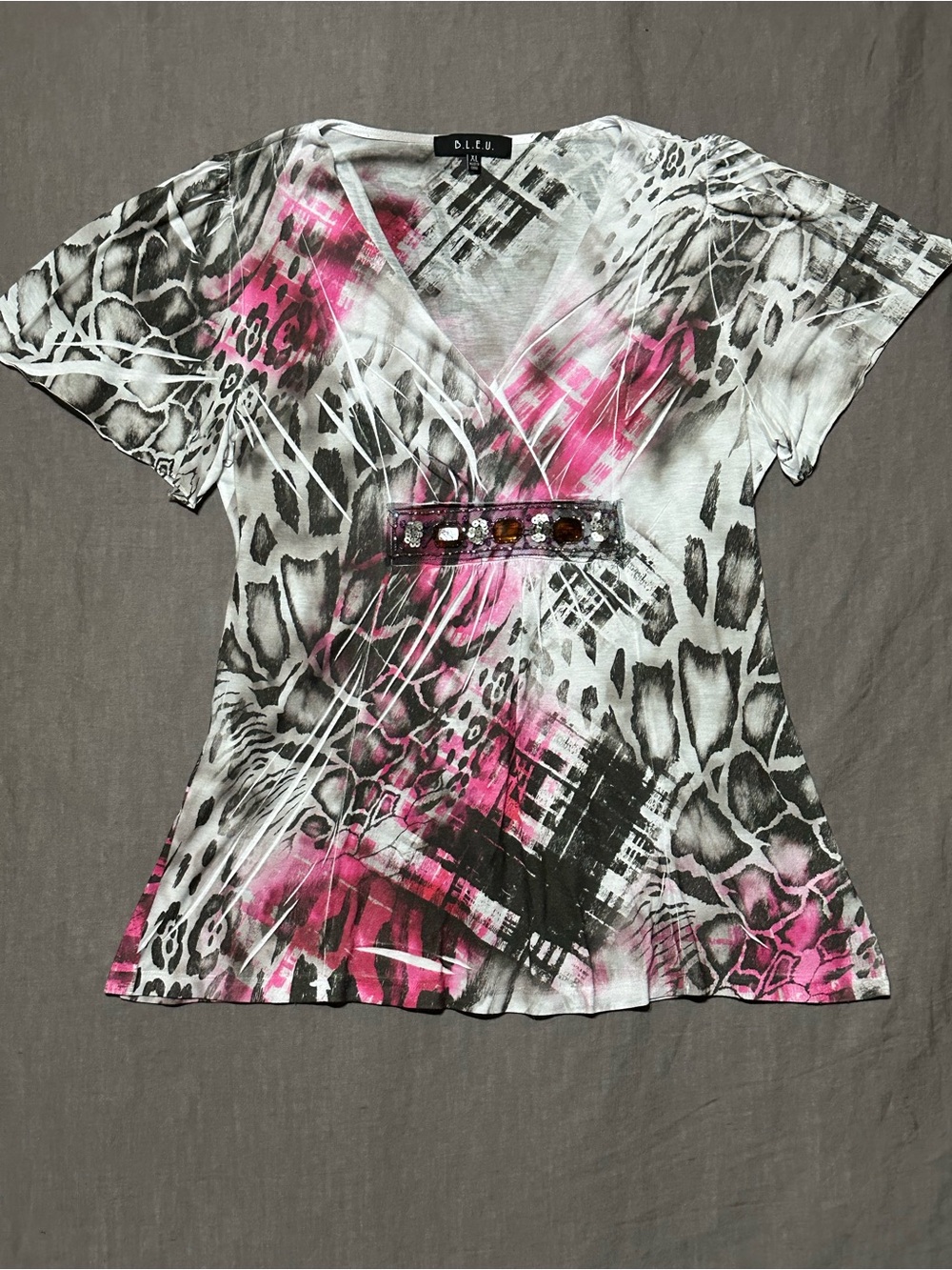 B.L.U.E. Y2K Pink & Black Animal Print V-Neck Top